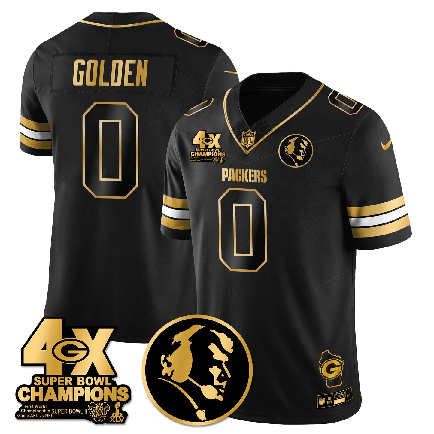 GB 4-Time Champions Vapor Limited Gold Jersey - John Madden Patch - All Stitched