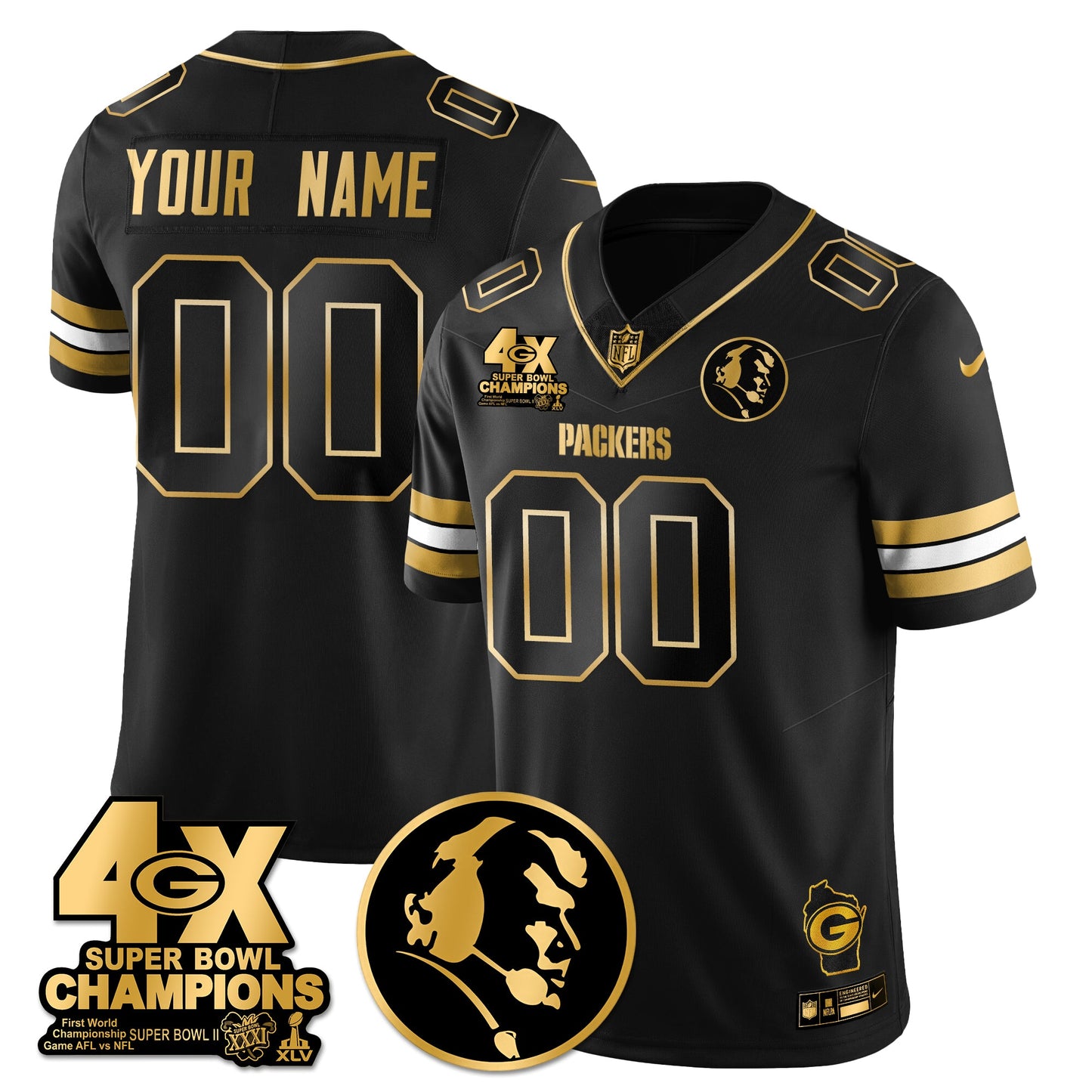 GB 4-Time Champions Vapor Limited Gold Jersey - John Madden Patch - All Stitched