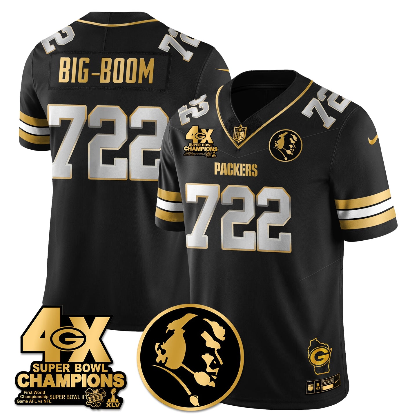 GB 4-Time Champions Vapor Limited Gold Jersey - John Madden Patch - All Stitched