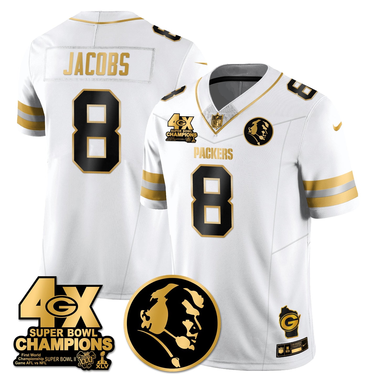 GB 4-Time Champions Vapor Limited Gold Jersey - John Madden Patch - All Stitched