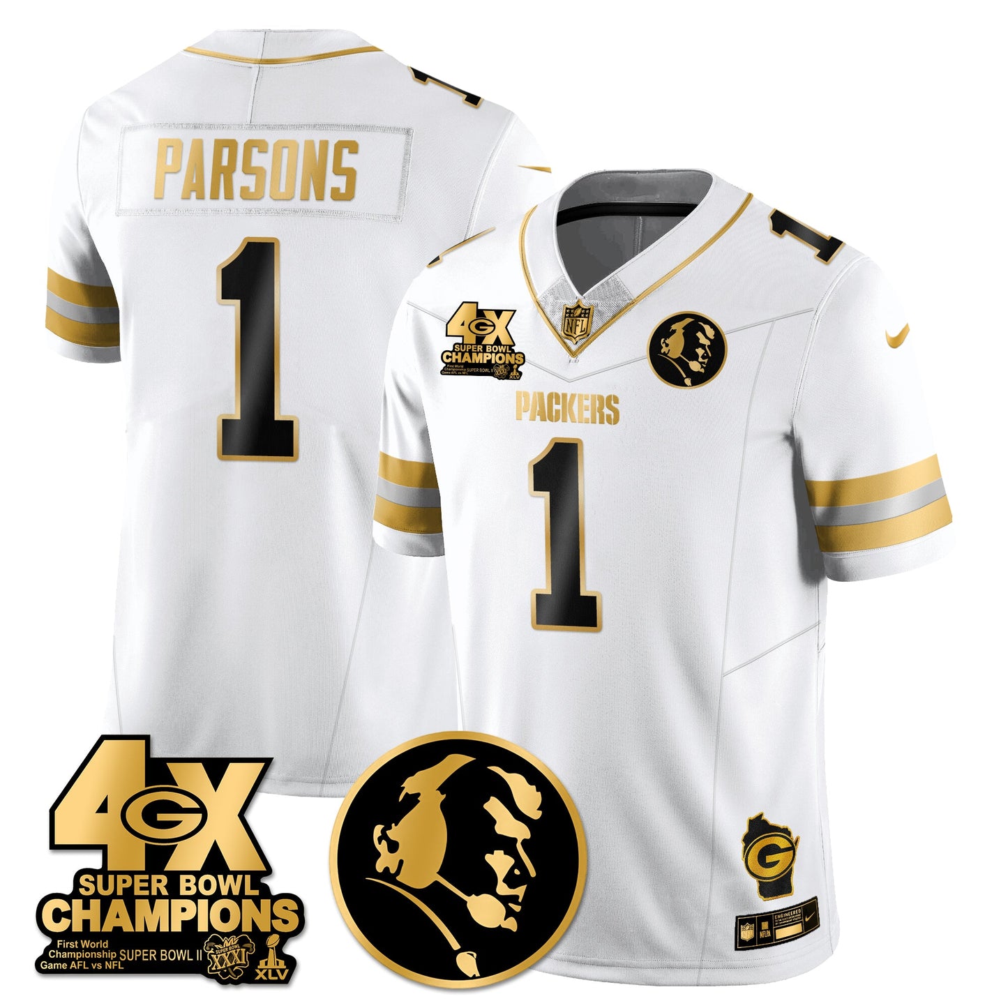 GB 4-Time Champions Vapor Limited Gold Jersey - John Madden Patch - All Stitched