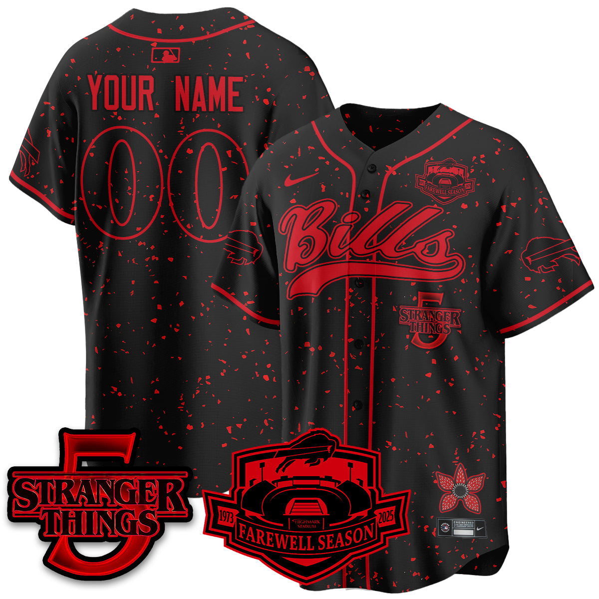 BUF Stranger Things Vapor Limited Baseball Jersey - All Stitched