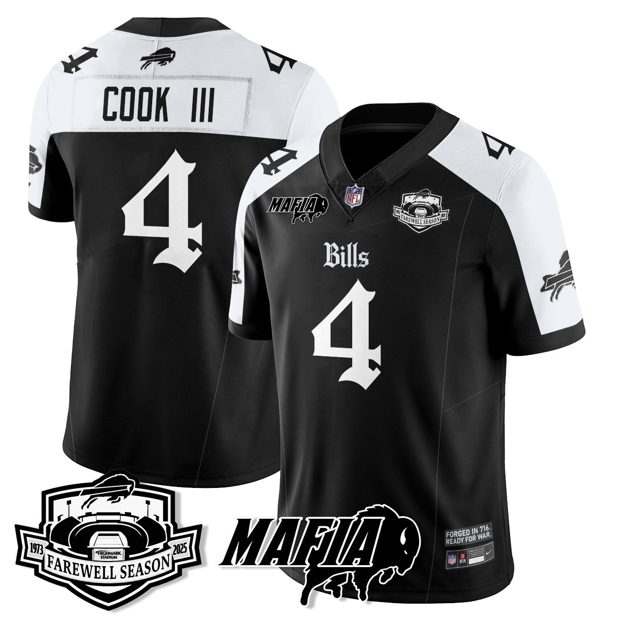 BUF Mafia Gothic Vapor Limited Jersey - Farewell Highmark Patch - All Stitched
