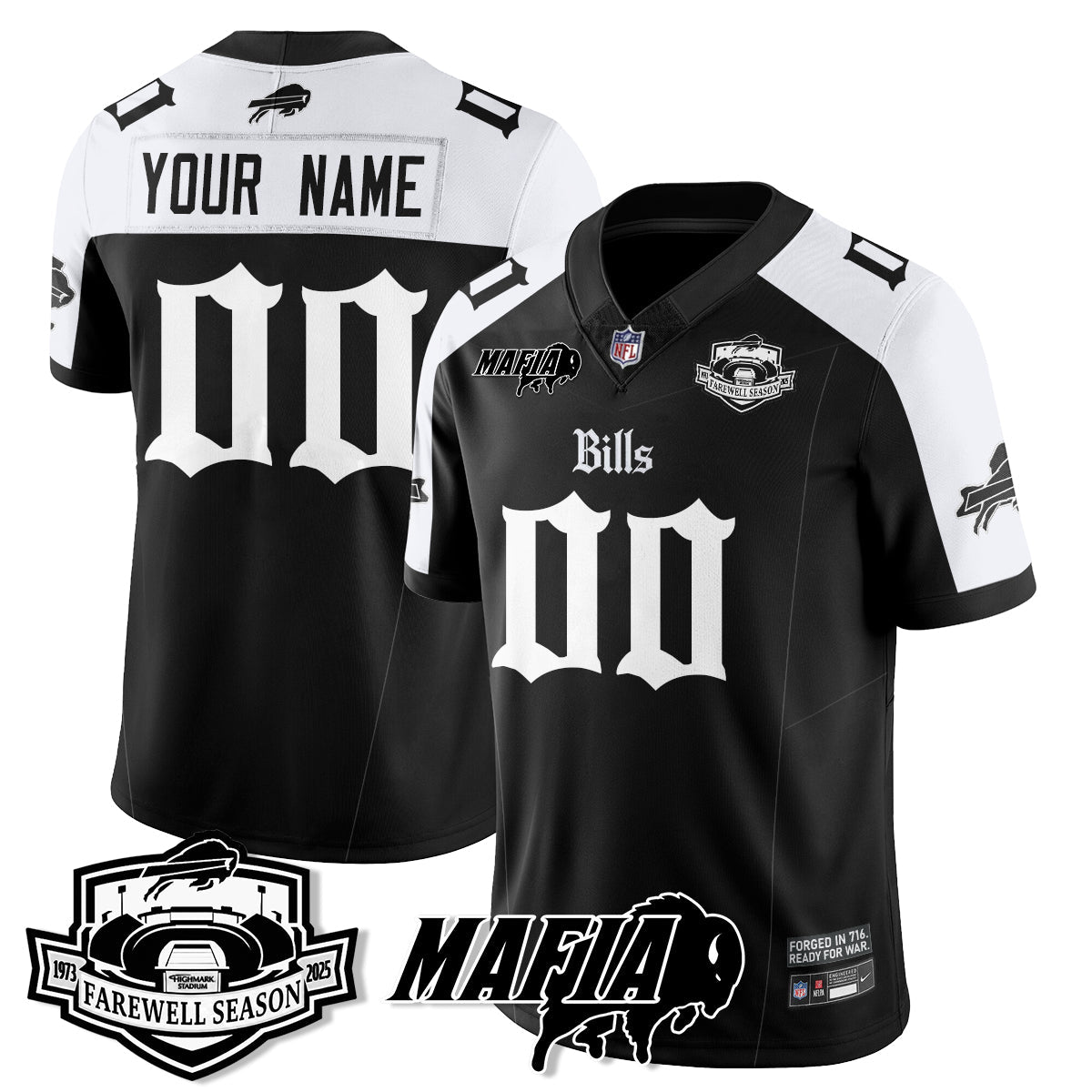 BUF Mafia Gothic Vapor Limited Custom Jersey - Farewell Highmark Patch - All Stitched