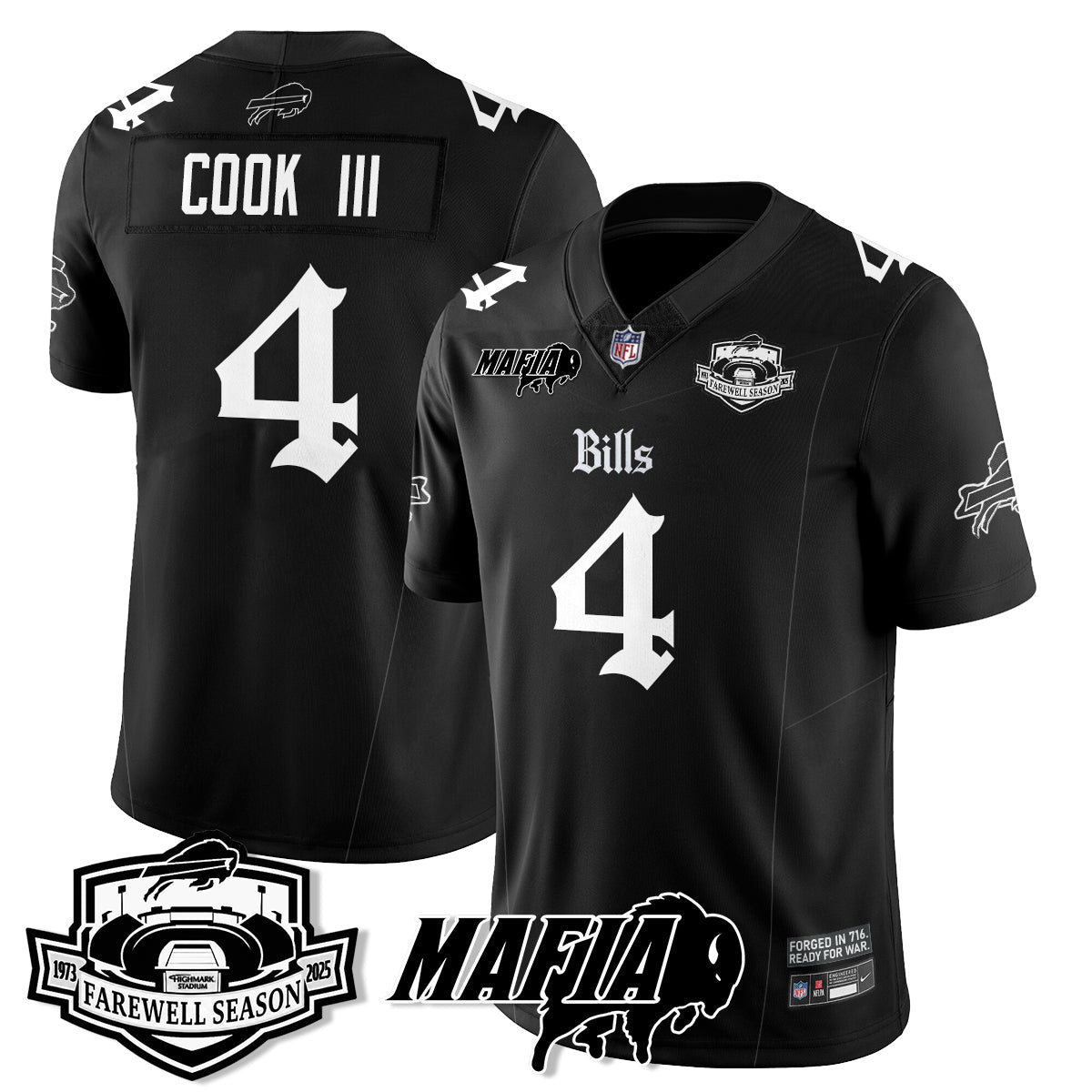 BUF Mafia Gothic Vapor Limited Jersey - Farewell Highmark Patch - All Stitched