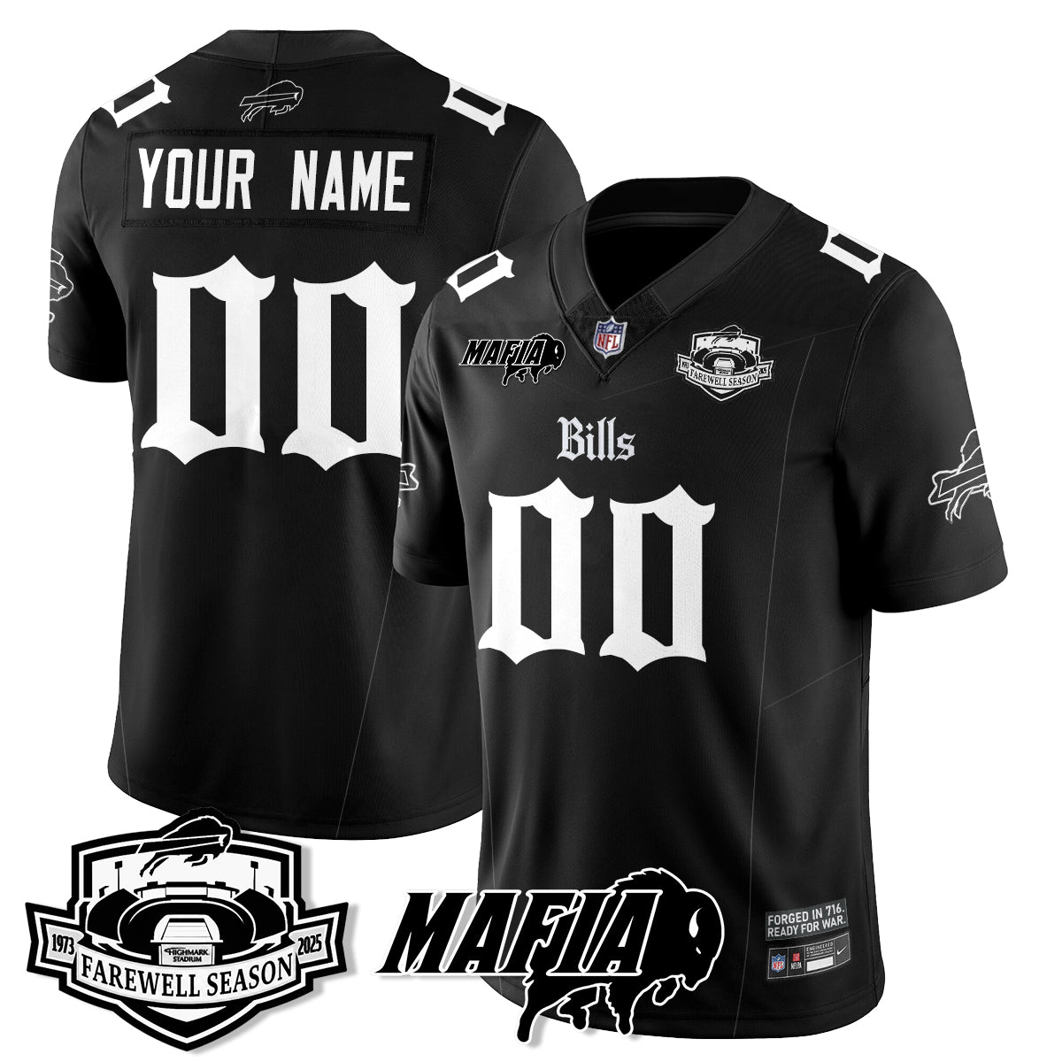 BUF Mafia Gothic Vapor Limited Custom Jersey - Farewell Highmark Patch - All Stitched