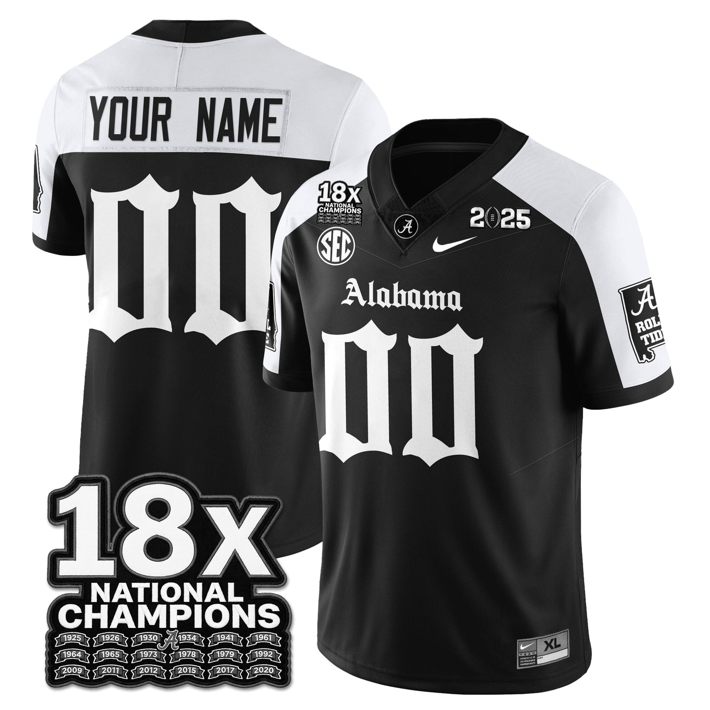 Custom Alabama Crimson Tide 18x-Time National Champions Gothic Vapor Limited Jersey - All Stitched