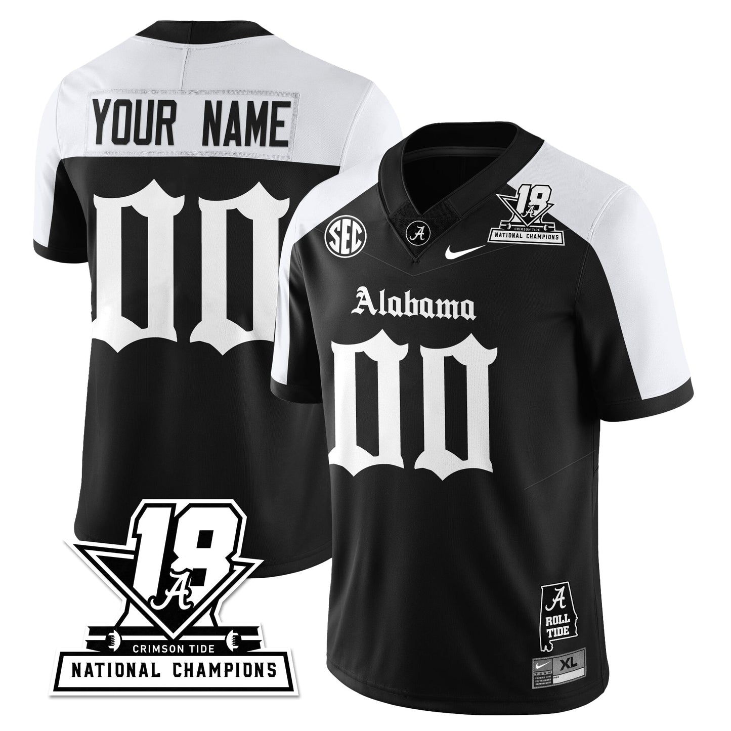 BAMA 18x-Time National Champions Gothic Vapor Limited Custom Jersey - All Stitched