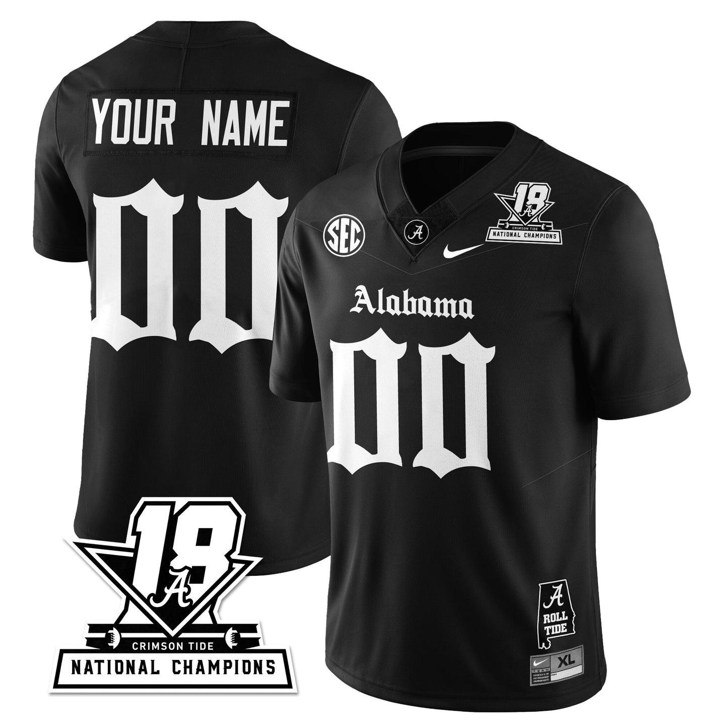 BAMA 18x-Time National Champions Gothic Vapor Limited Custom Jersey - All Stitched