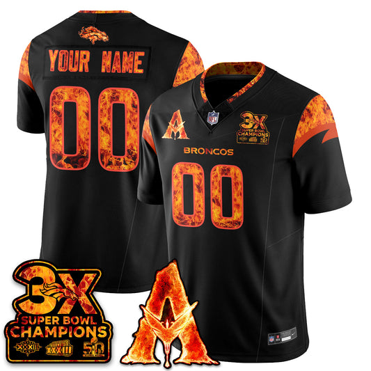 Custom Denver Broncos x Avatar 3 Fire and Ash Jersey - All Stitched