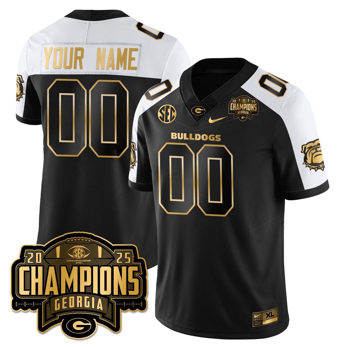 Custom Georgia Bulldogs Vapor Limited Gold Jersey - SEC Football Champions - All Stitched