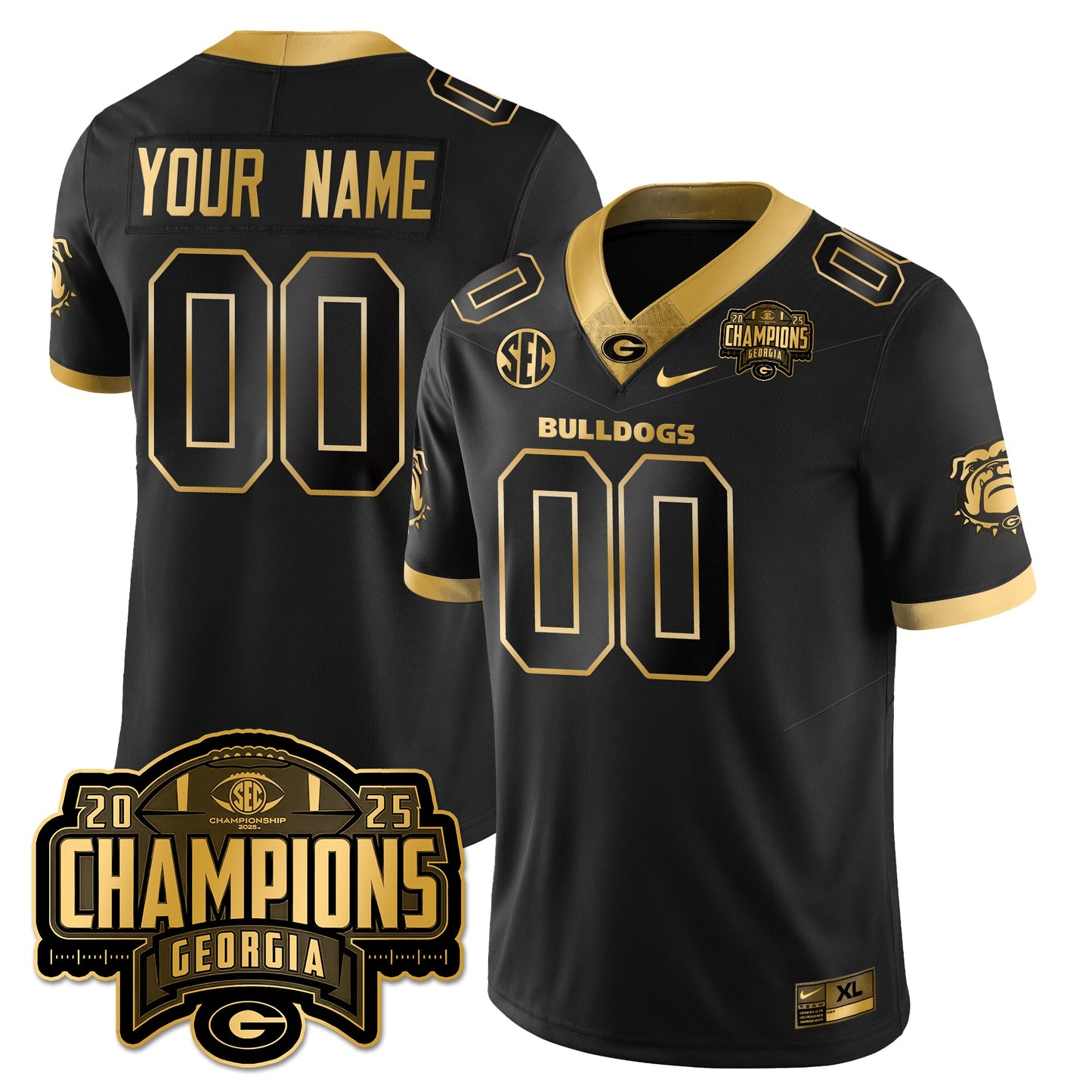 Custom Georgia Bulldogs Vapor Limited Gold Jersey - SEC Football Champions - All Stitched