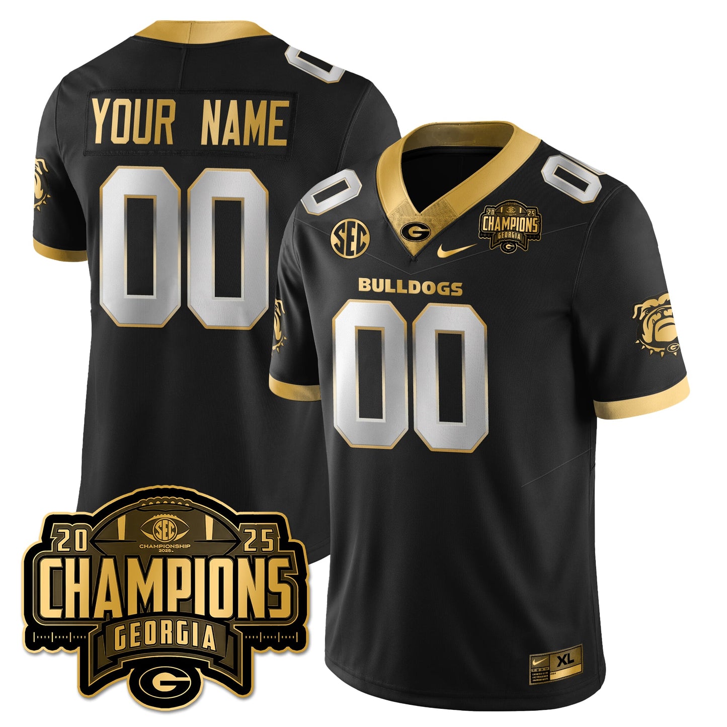 Custom Georgia Bulldogs Vapor Limited Gold Jersey - SEC Football Champions - All Stitched