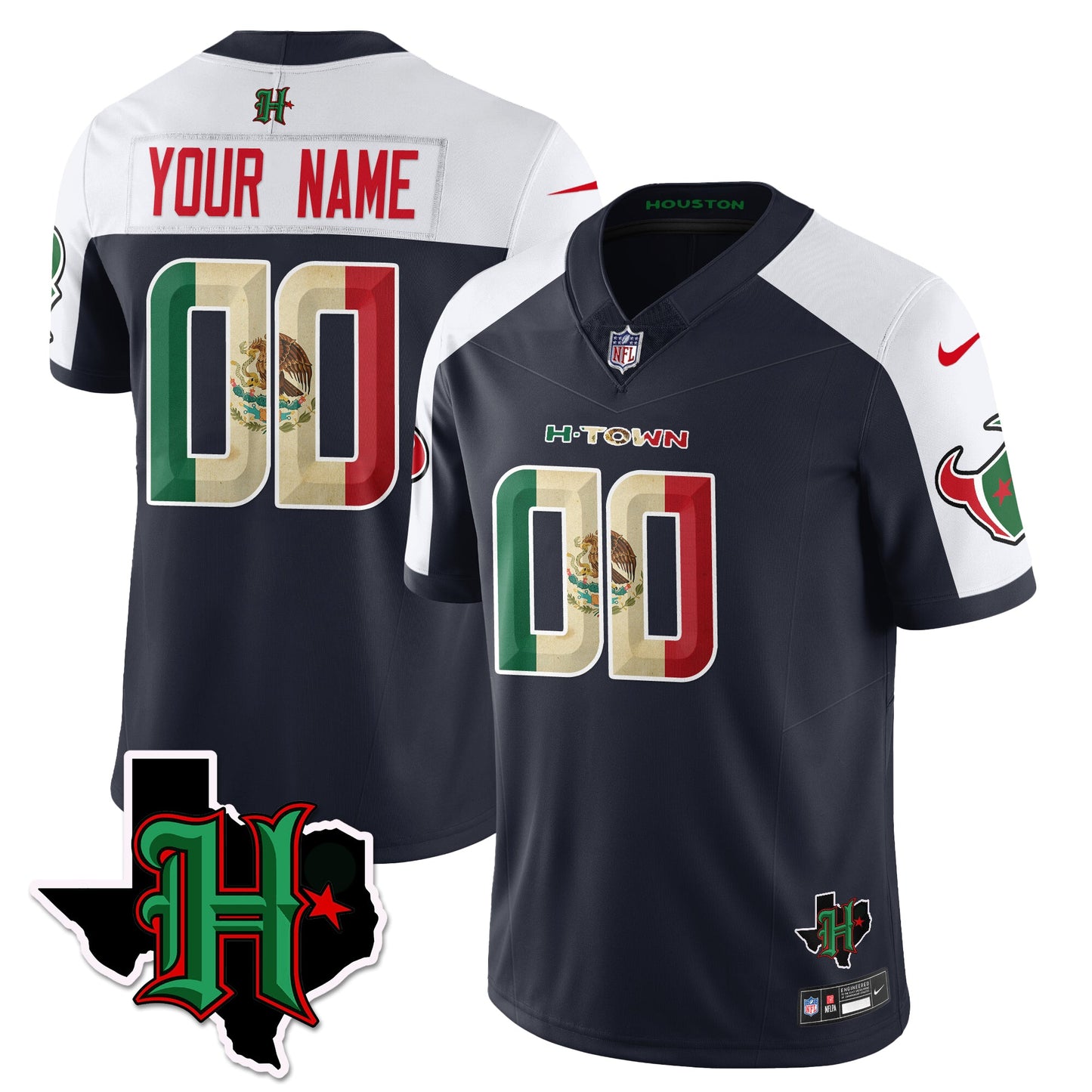 HOU Mexico Vapor Limited Custom Jersey - All Stitched