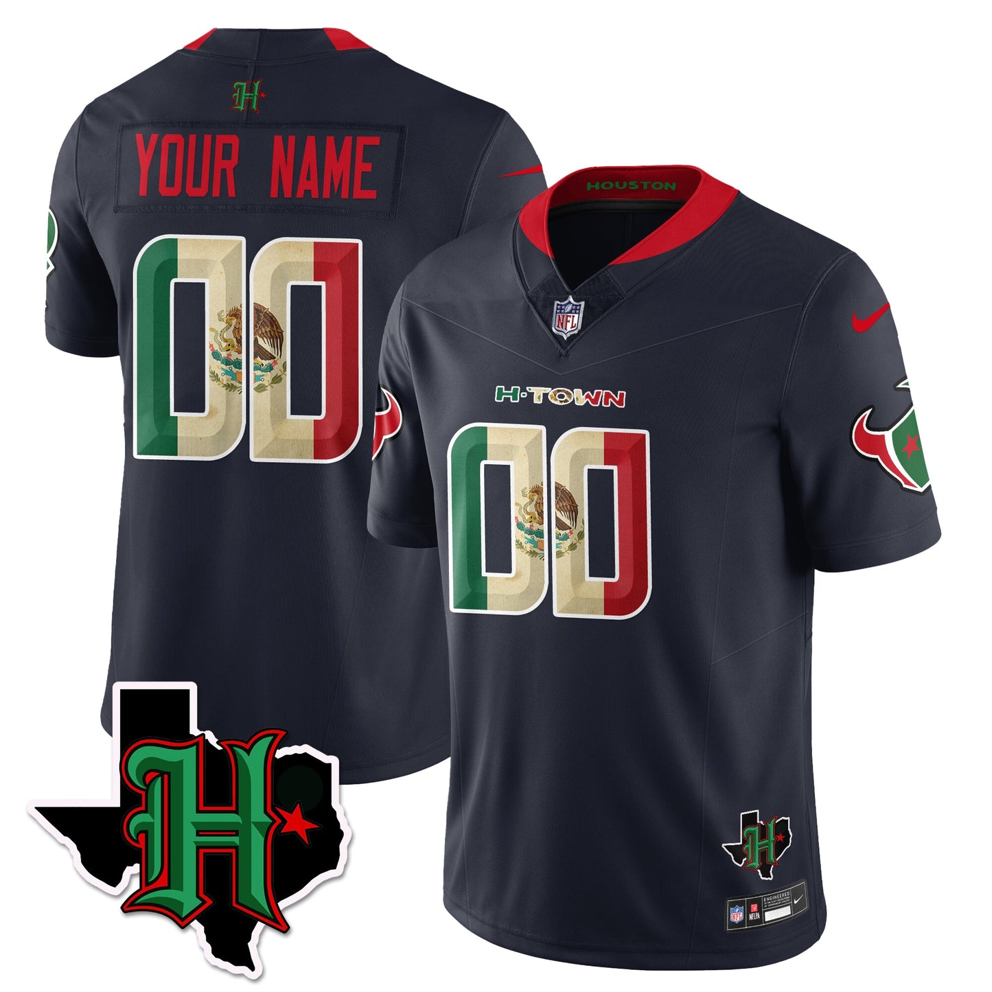HOU Mexico Vapor Limited Custom Jersey - All Stitched