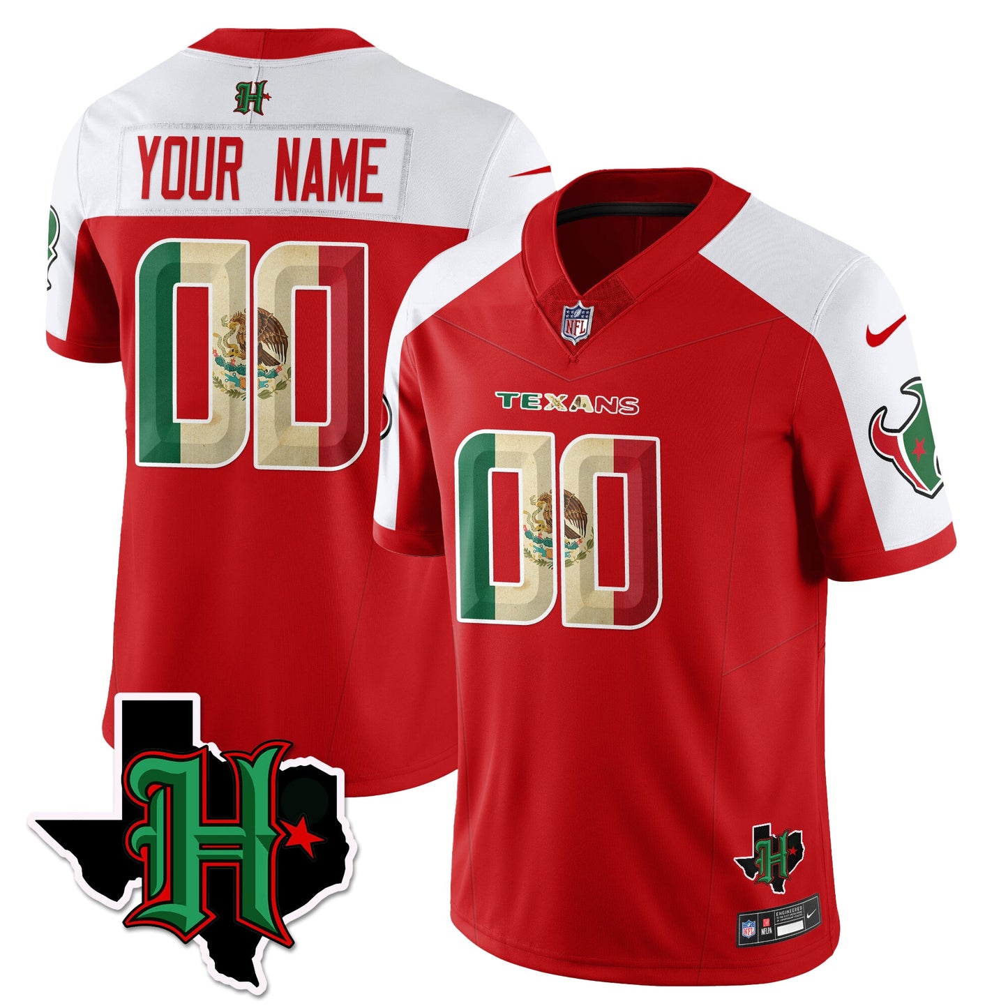 HOU Mexico Vapor Limited Custom Jersey - All Stitched