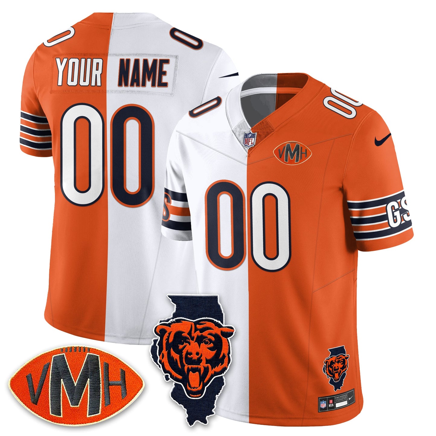 Custom CHI Honor Virginia Halas McCaskey Split Jersey - All Stitched