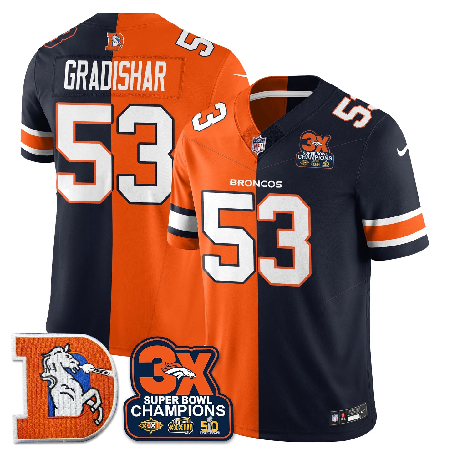 DEN 3-Time Champions Patch Throwback Vapor Limited Split Jersey