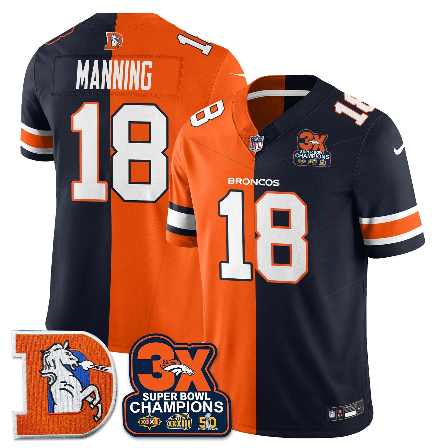DEN 3-Time Champions Patch Throwback Vapor Limited Split Jersey