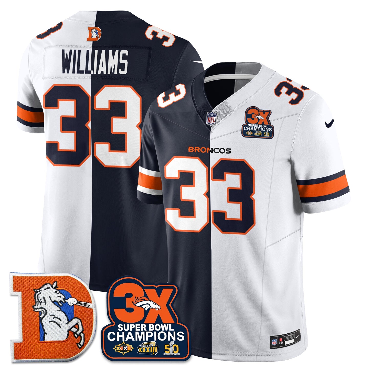 DEN 3-Time Champions Patch Throwback Vapor Limited Split Jersey