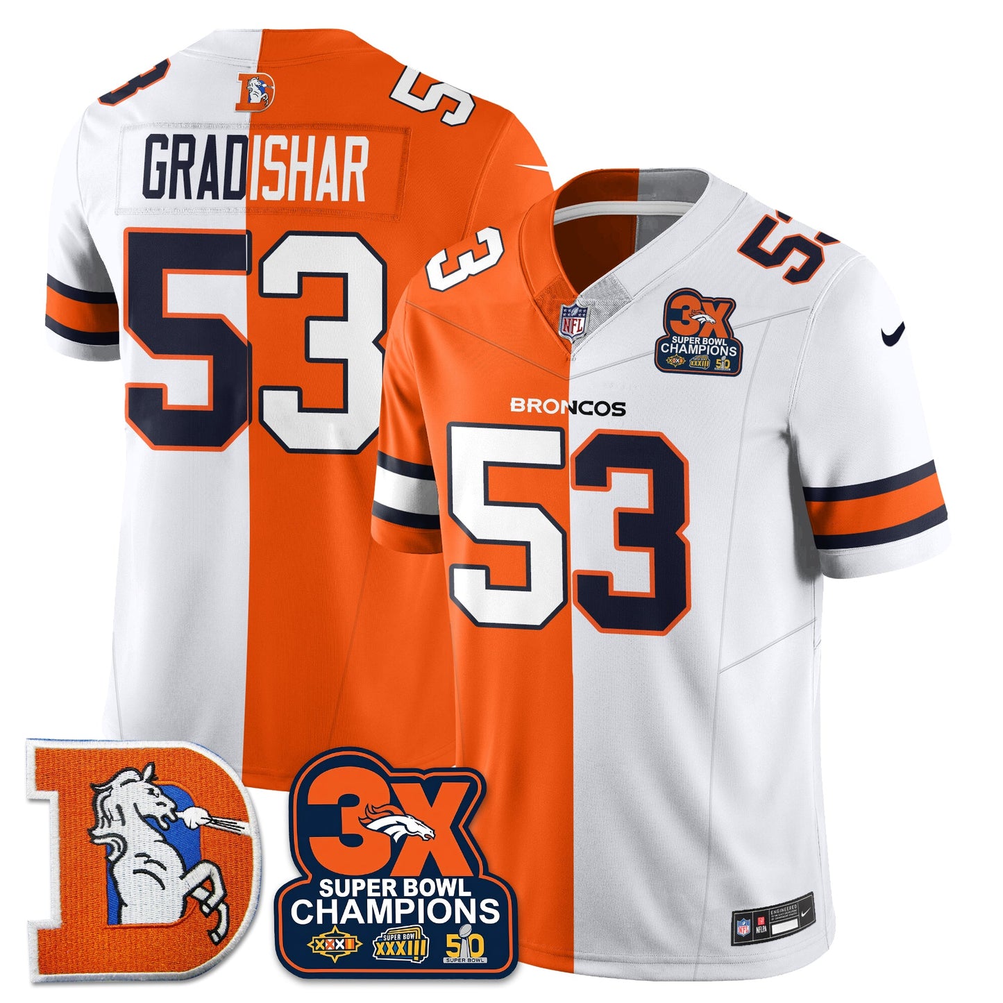 DEN 3-Time Champions Patch Throwback Vapor Limited Split Jersey