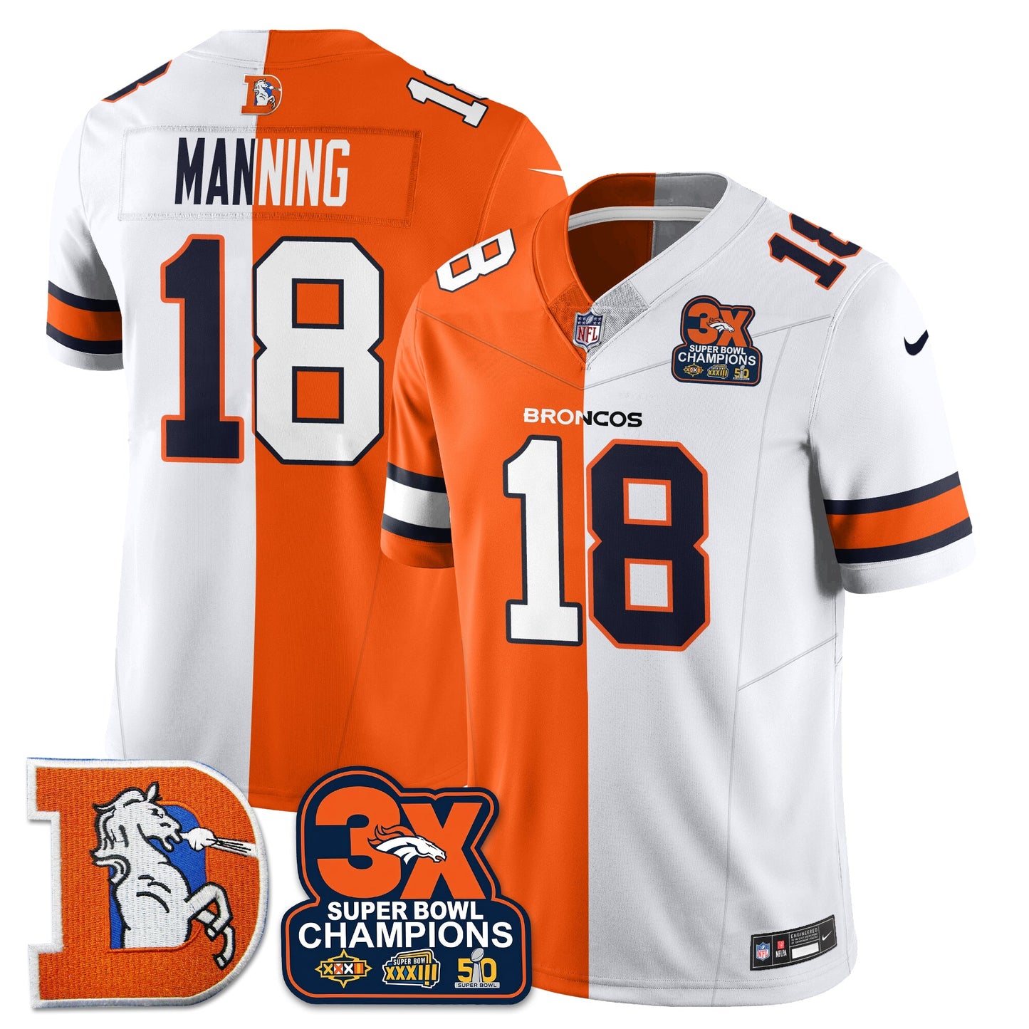 DEN 3-Time Champions Patch Throwback Vapor Limited Split Jersey