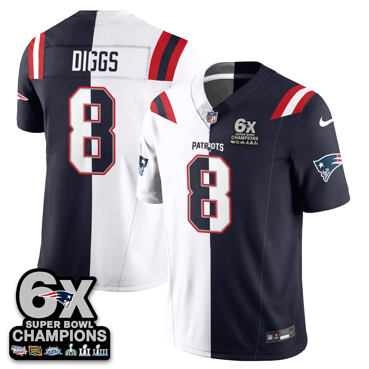 NE 6-Time Champions Patch Vapor Limited Split Jersey - All Stitched