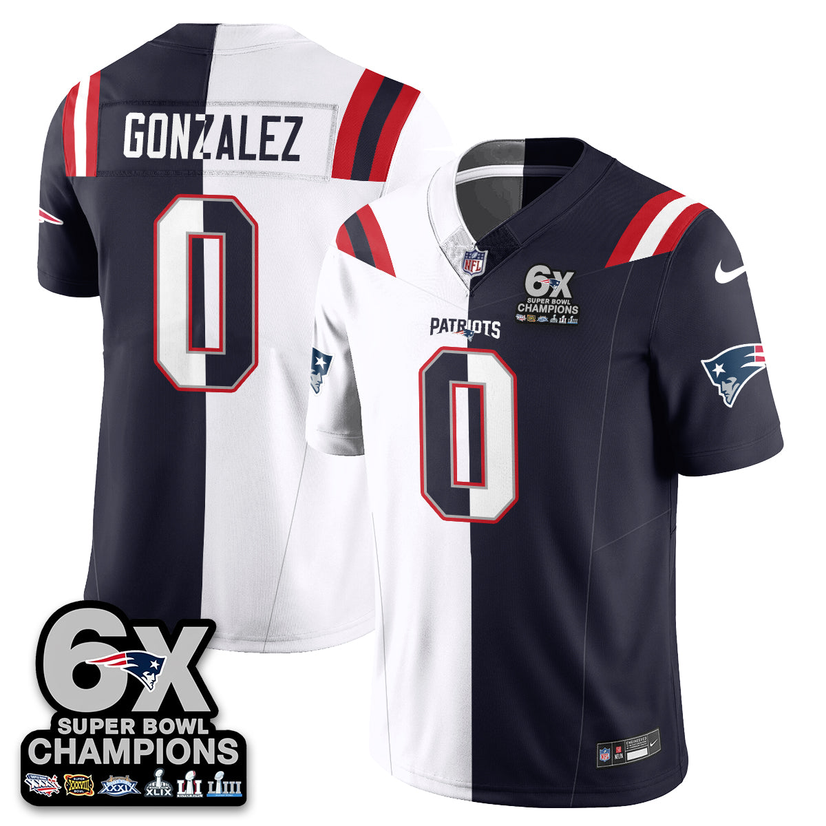 NE 6-Time Champions Patch Vapor Limited Split Jersey - All Stitched