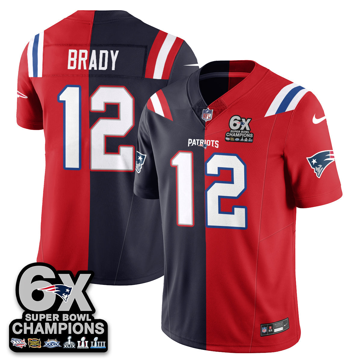 NE 6-Time Champions Patch Vapor Limited Split Jersey - All Stitched