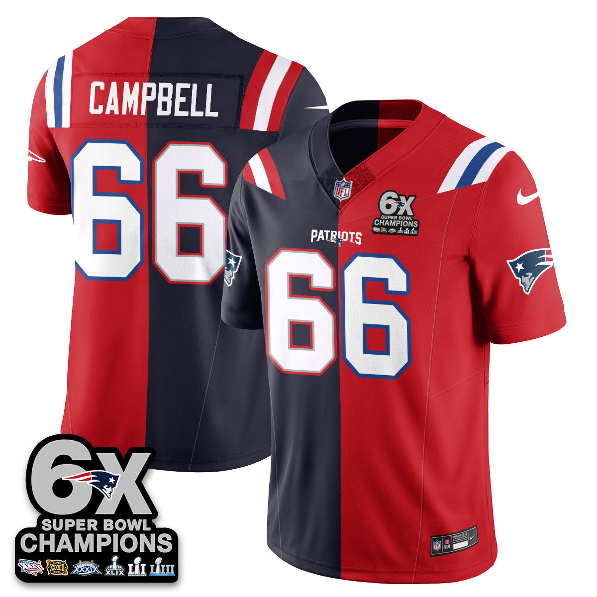 NE 6-Time Champions Patch Vapor Limited Split Jersey - All Stitched