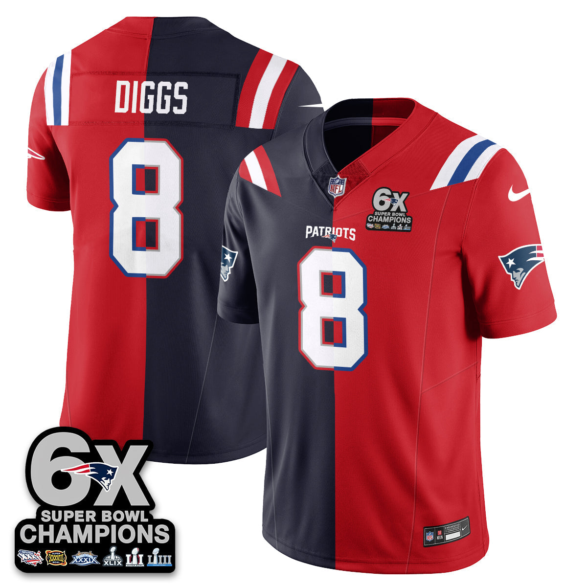 NE 6-Time Champions Patch Vapor Limited Split Jersey - All Stitched