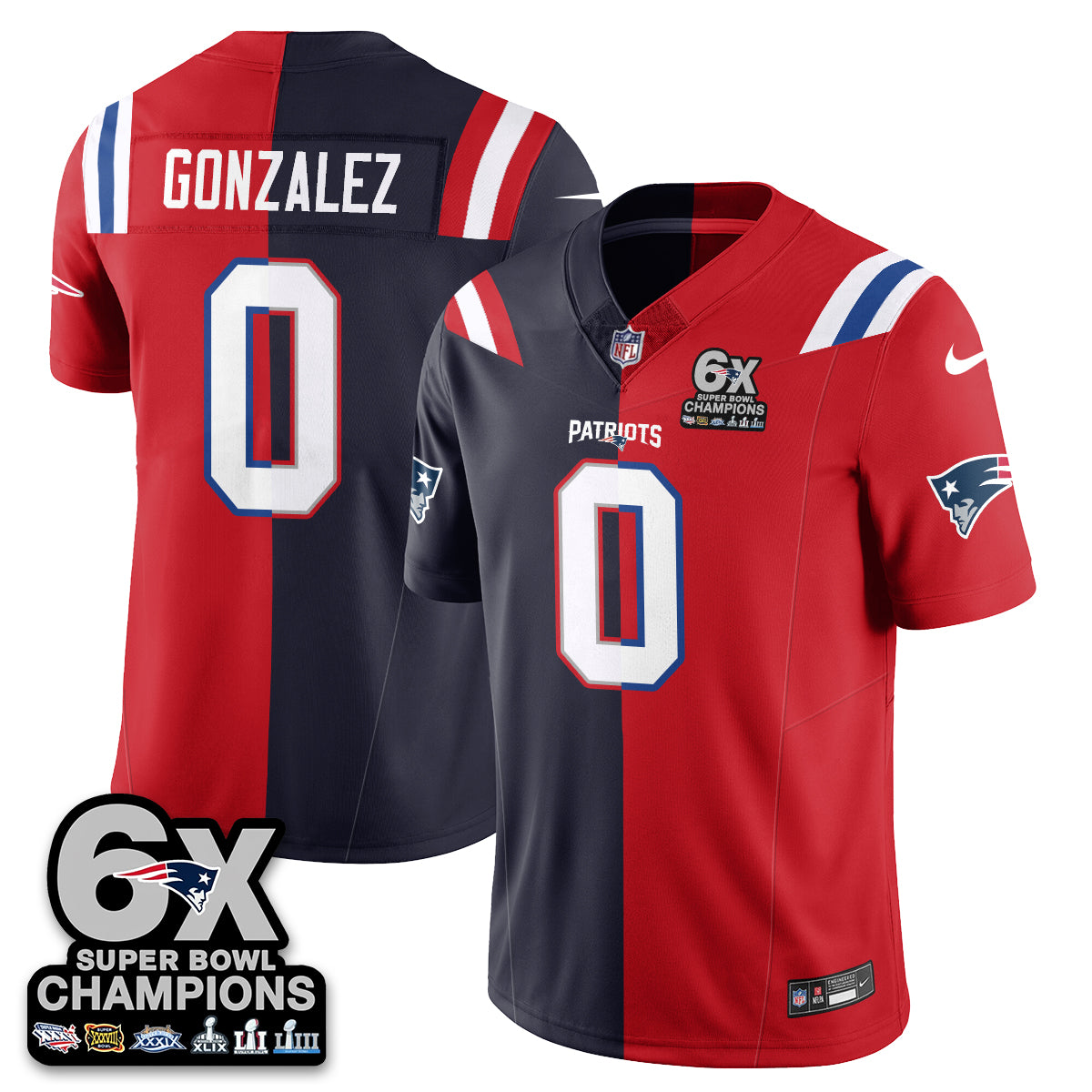 NE 6-Time Champions Patch Vapor Limited Split Jersey - All Stitched