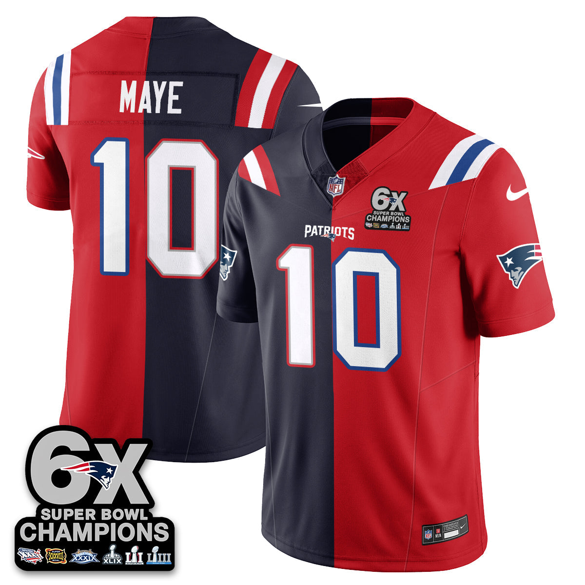 NE 6-Time Champions Patch Vapor Limited Split Jersey - All Stitched
