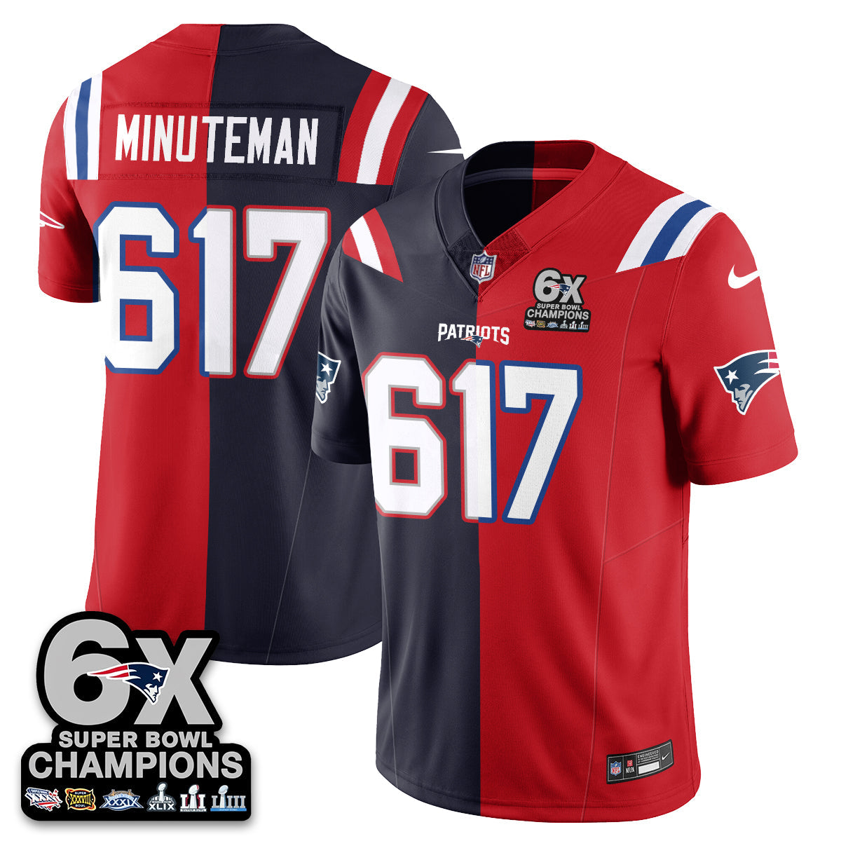 NE 6-Time Champions Patch Vapor Limited Split Jersey - All Stitched