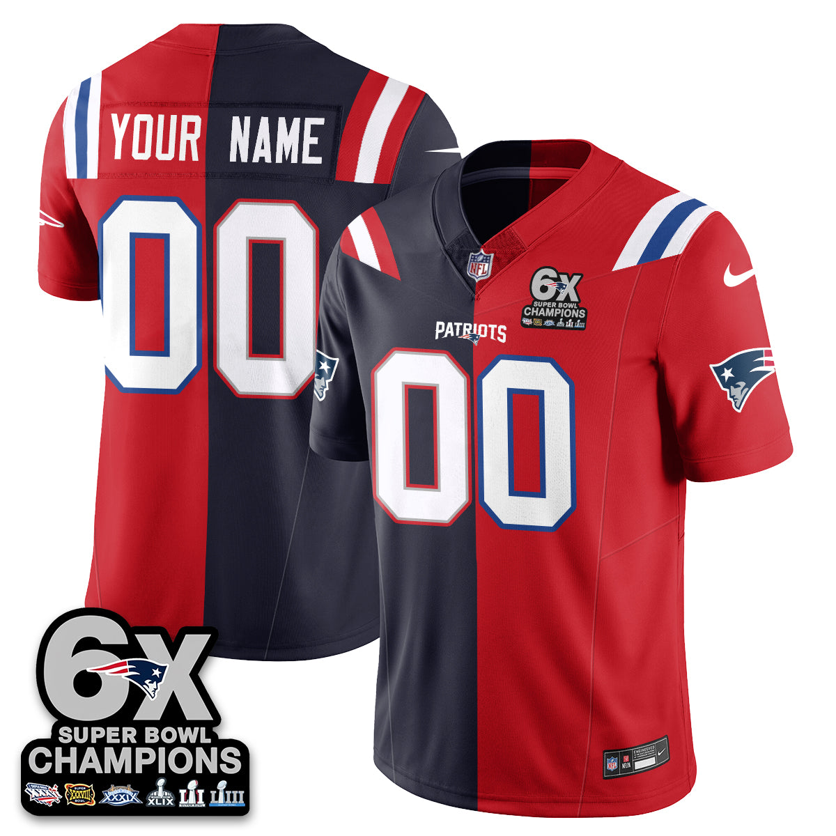 NE 6-Time Champions Patch Vapor Limited Split Jersey - All Stitched
