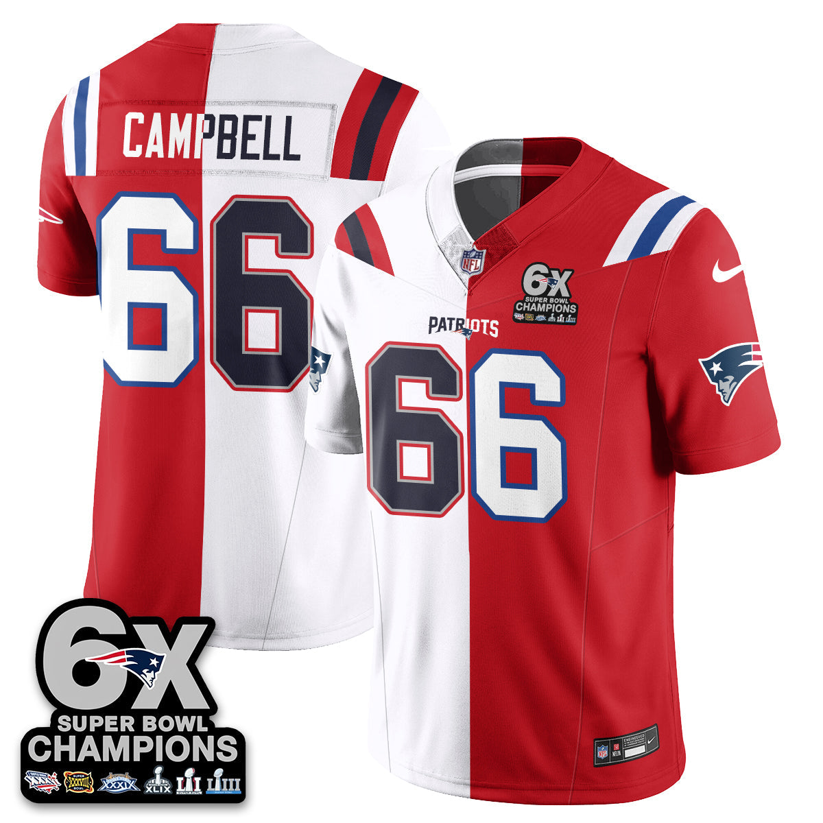 NE 6-Time Champions Patch Vapor Limited Split Jersey - All Stitched