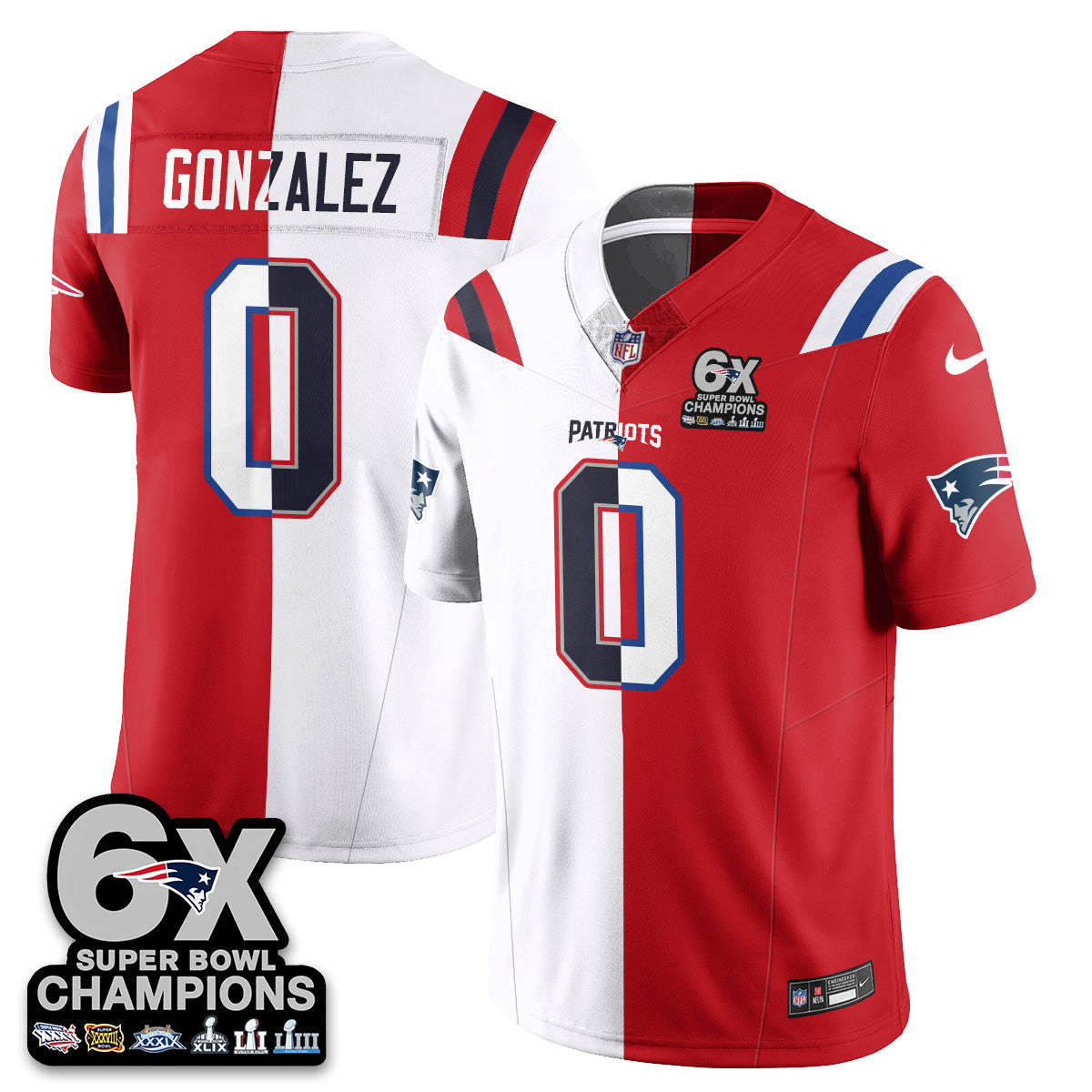 NE 6-Time Champions Patch Vapor Limited Split Jersey - All Stitched