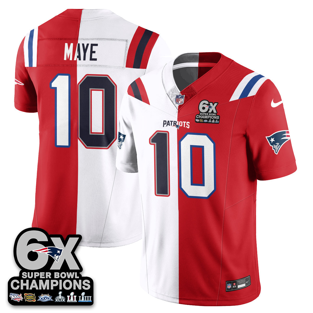 NE 6-Time Champions Patch Vapor Limited Split Jersey - All Stitched
