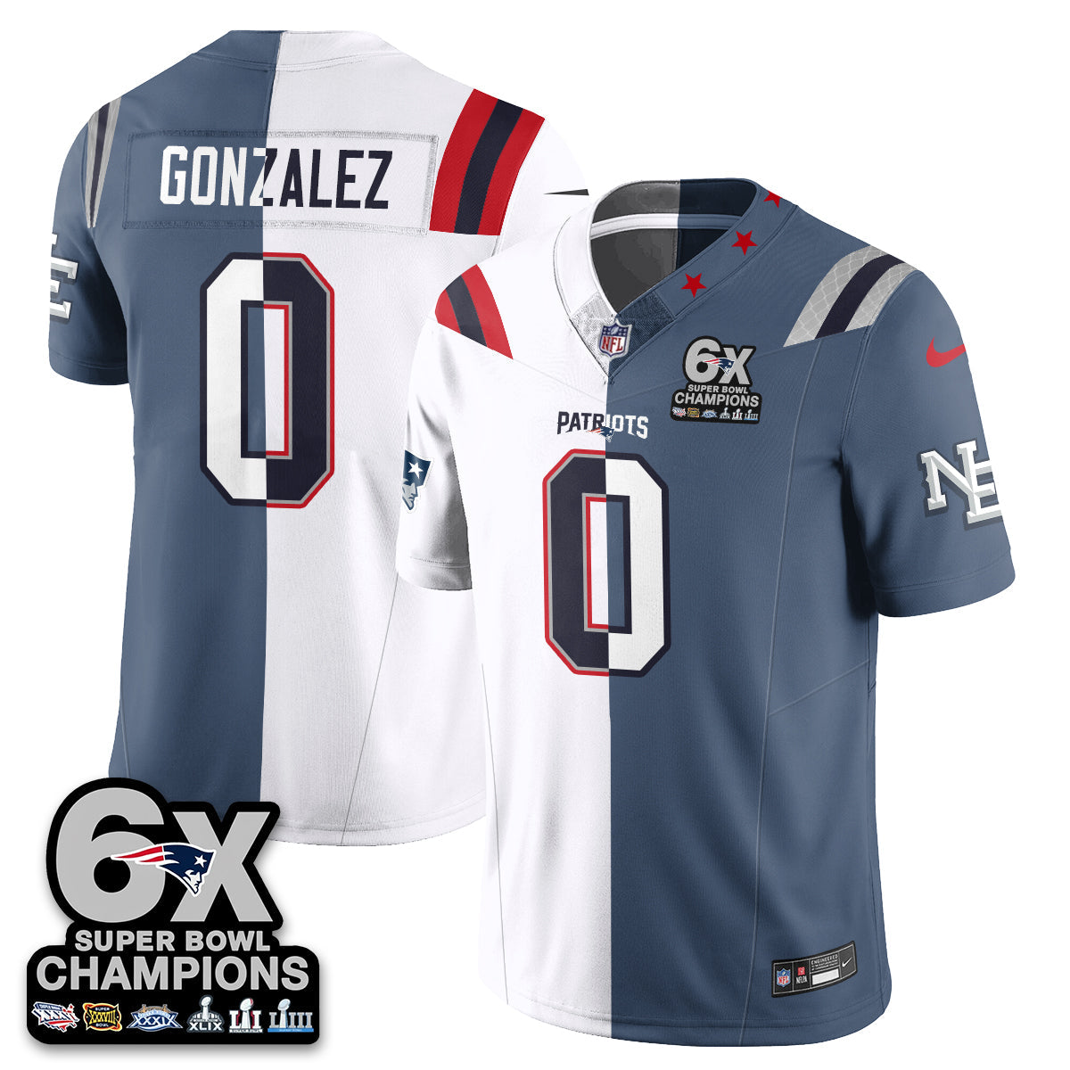 NE 6-Time Champions Patch Vapor Limited Split Jersey - All Stitched