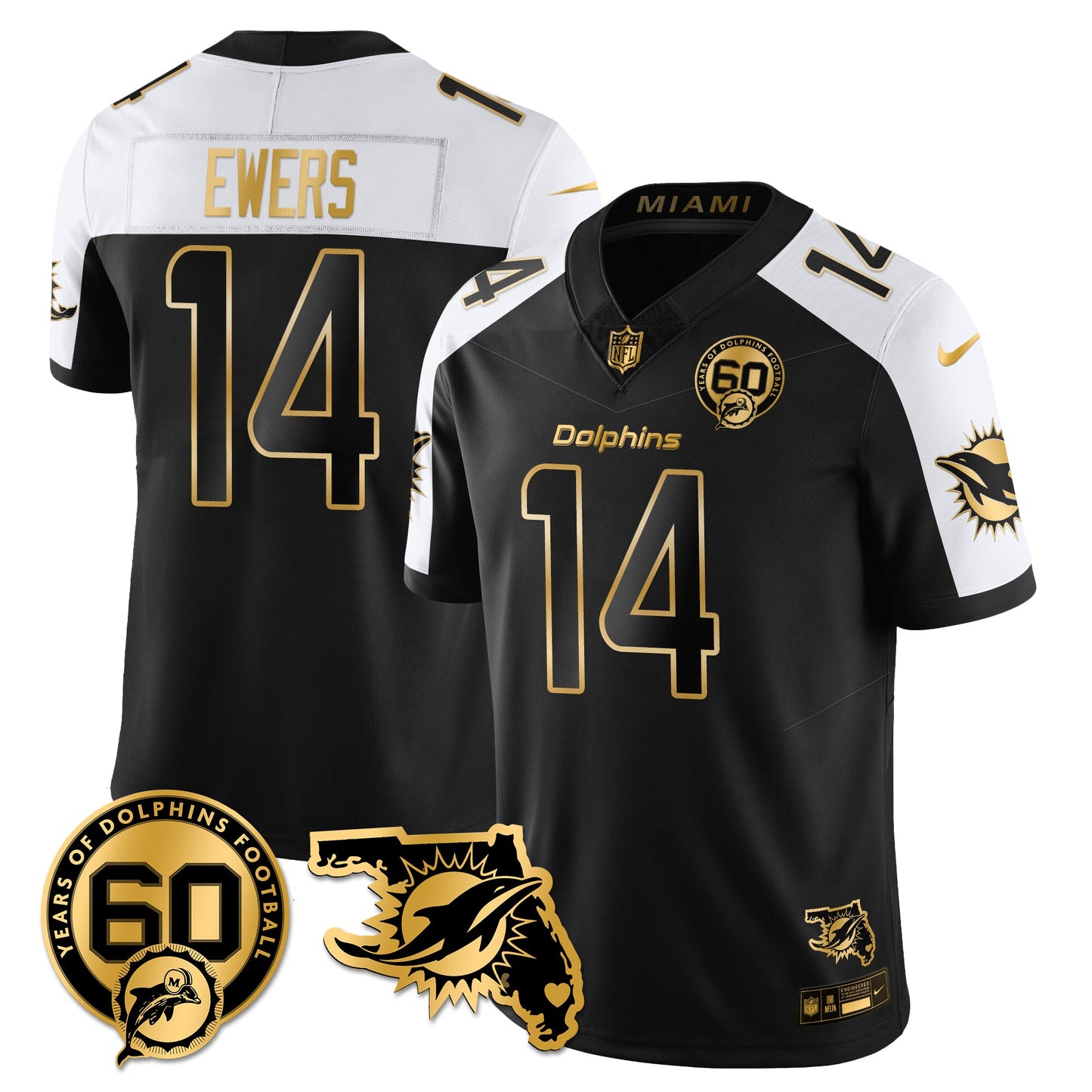MIA 60th Season Vapor Limited Gold Jersey - All Stitched