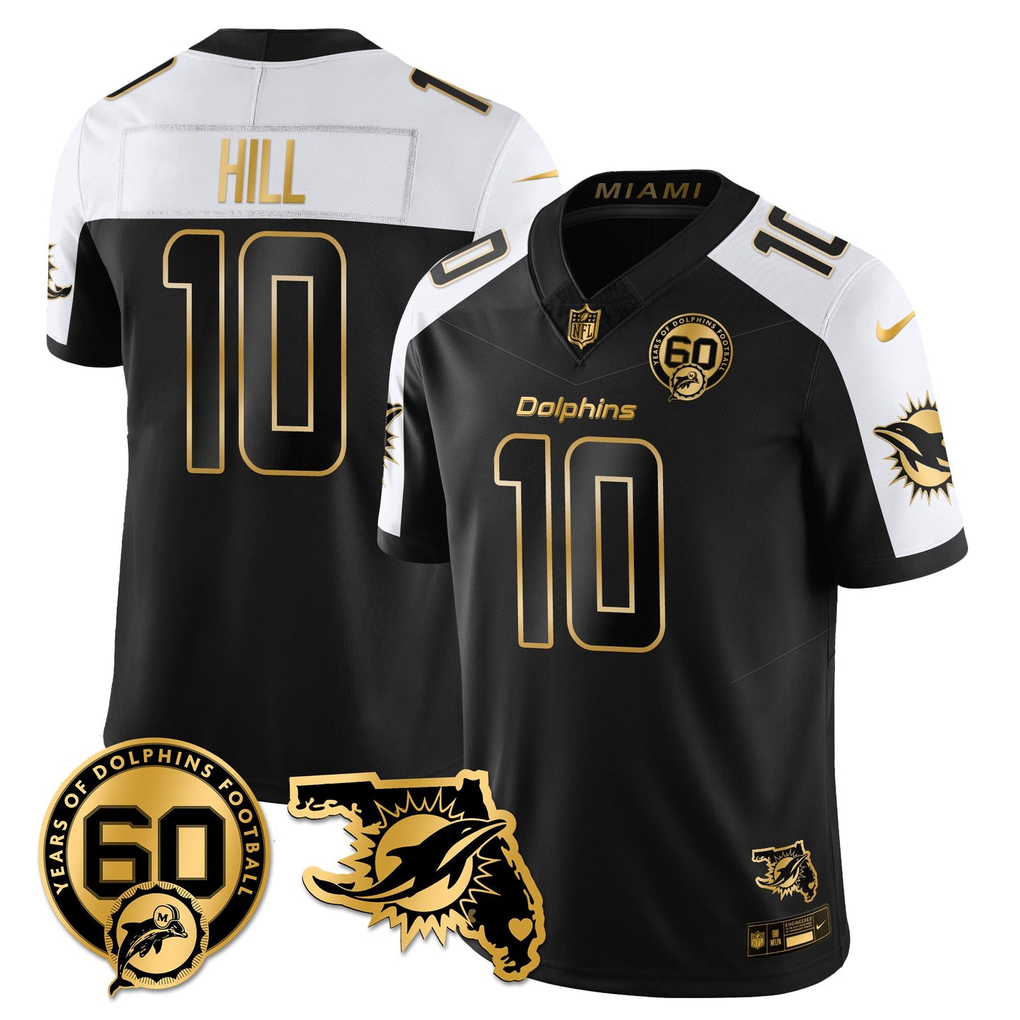 MIA 60th Season Vapor Limited Gold Jersey - All Stitched