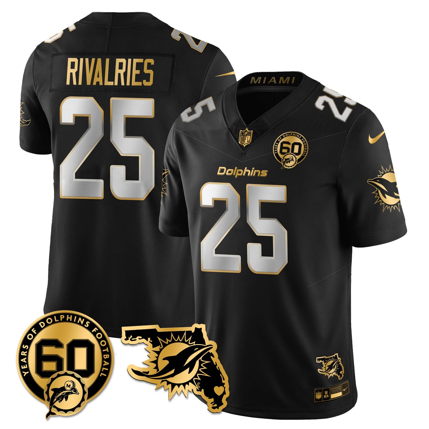MIA 60th Season Vapor Limited Gold Jersey - All Stitched