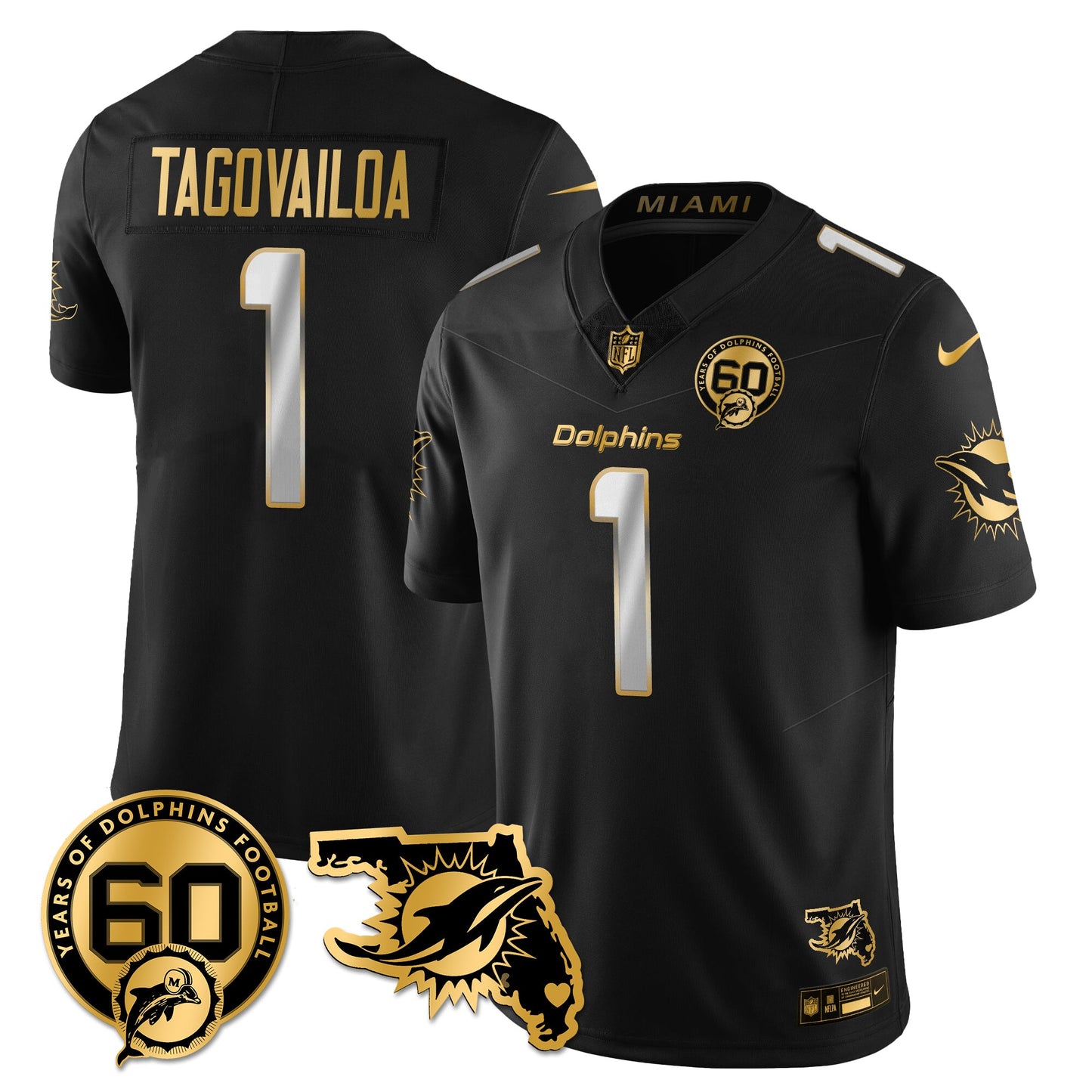MIA 60th Season Vapor Limited Gold Jersey - All Stitched
