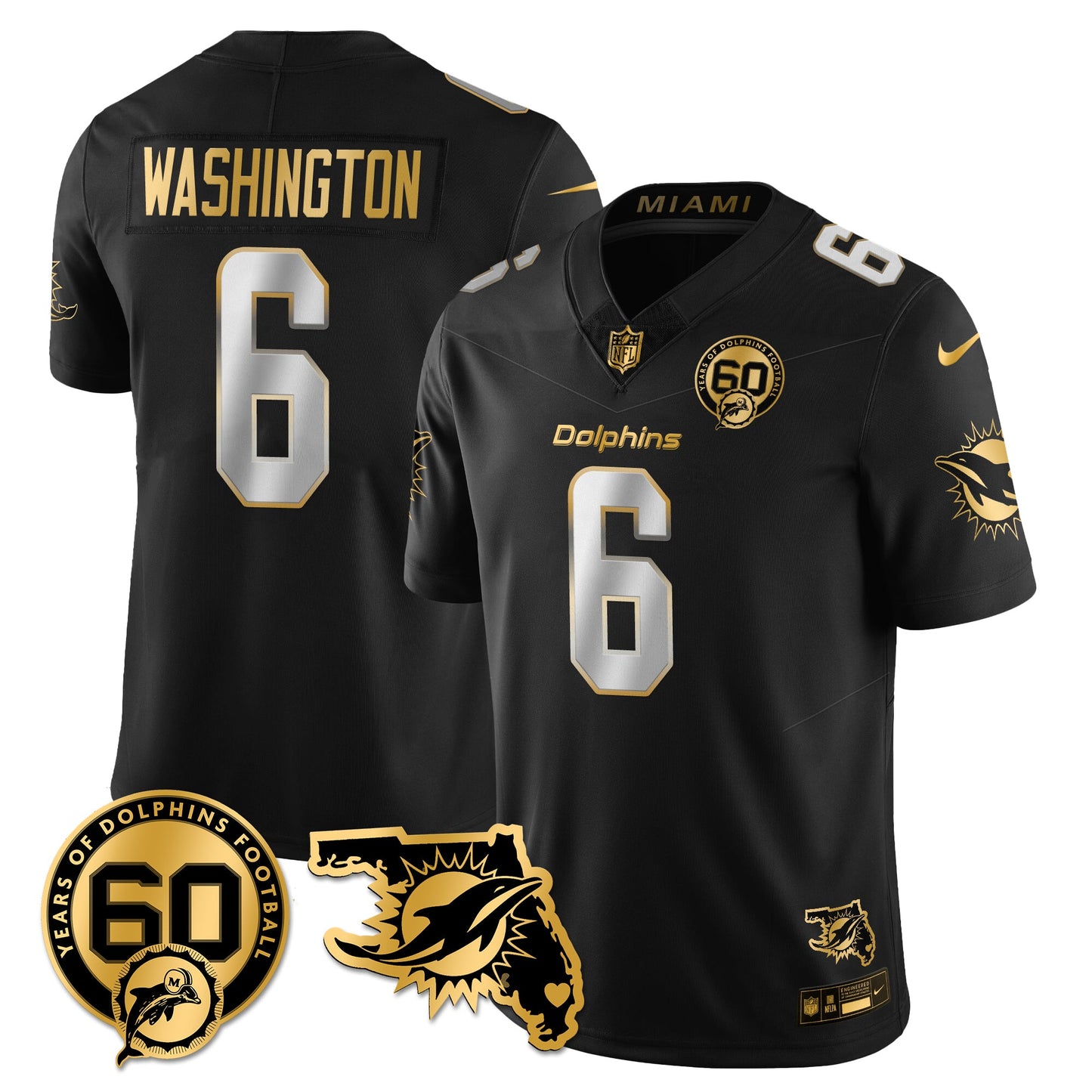 MIA 60th Season Vapor Limited Gold Jersey - All Stitched