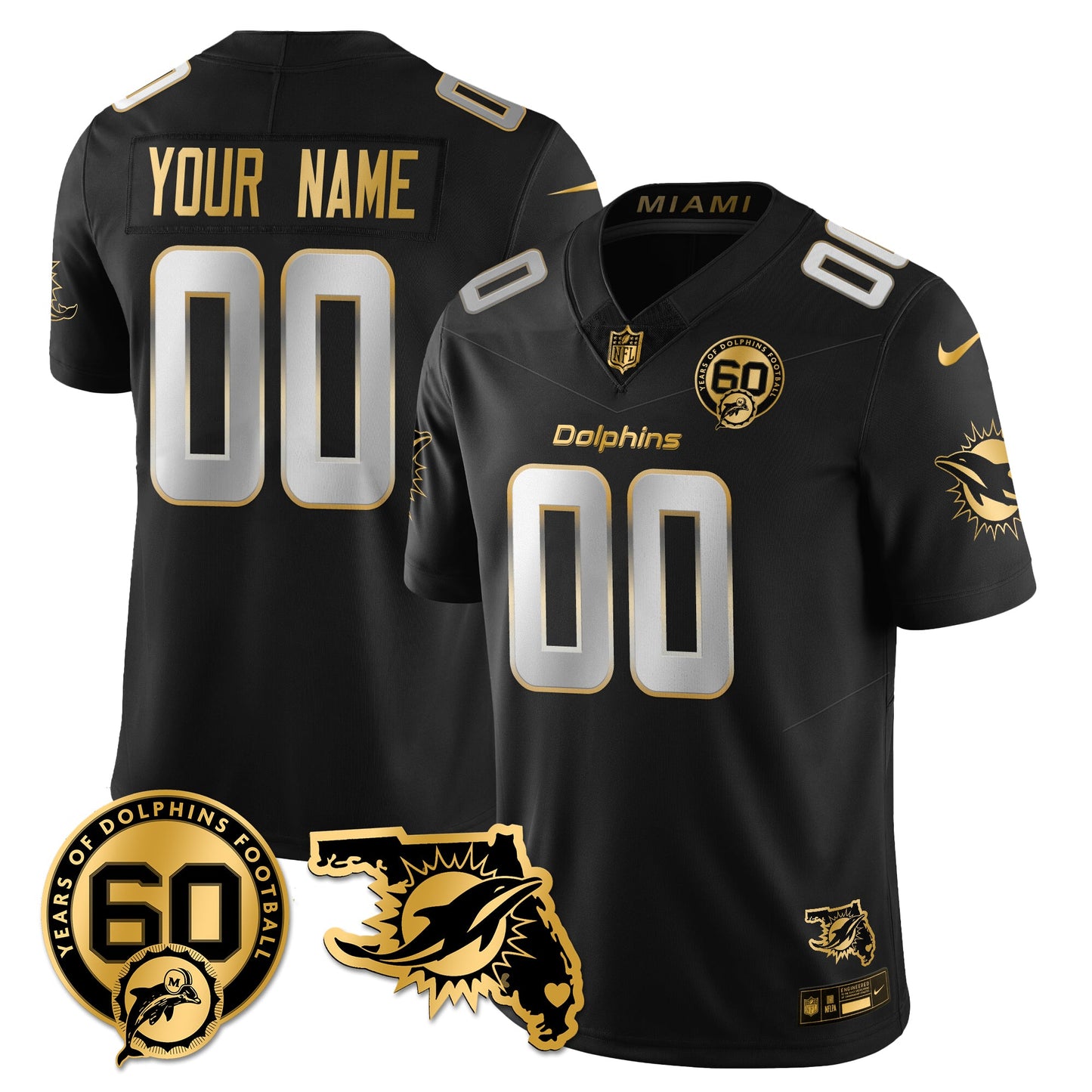Custom MIA 60th Season Vapor Limited Gold Jersey - All Stitched