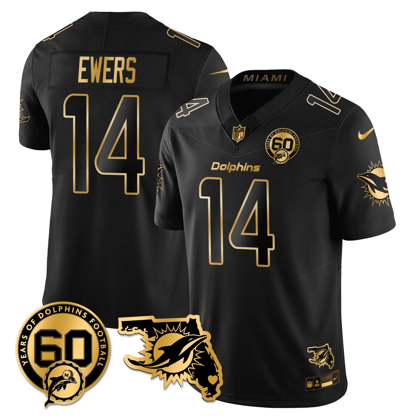 MIA 60th Season Vapor Limited Gold Jersey - All Stitched