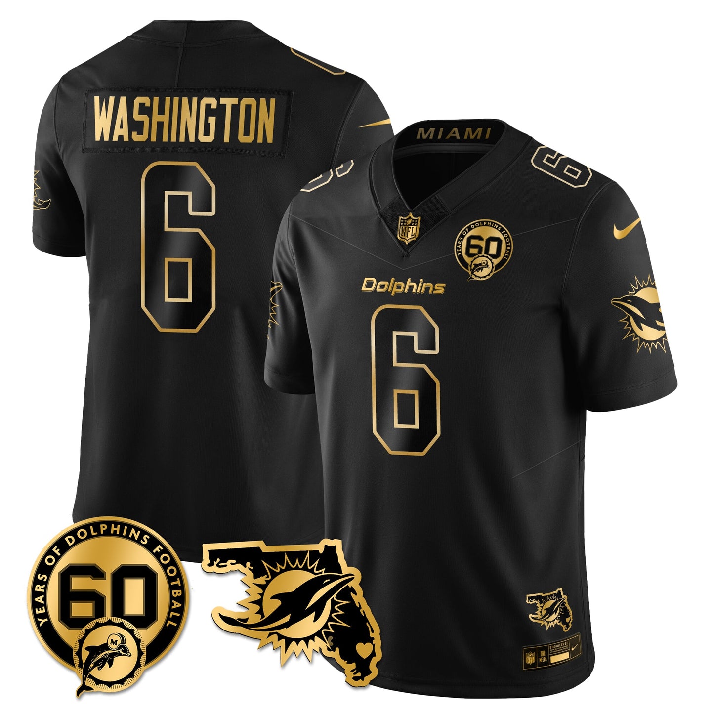 MIA 60th Season Vapor Limited Gold Jersey - All Stitched