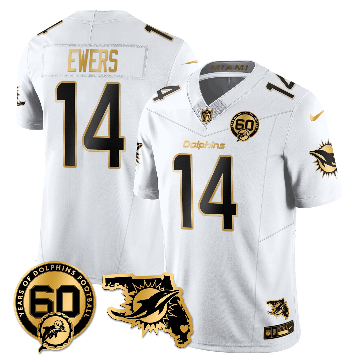 MIA 60th Season Vapor Limited Gold Jersey - All Stitched