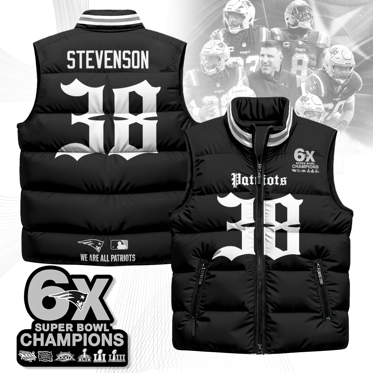 NE 6-Time Champions Gothic Unisex Puffer Vest