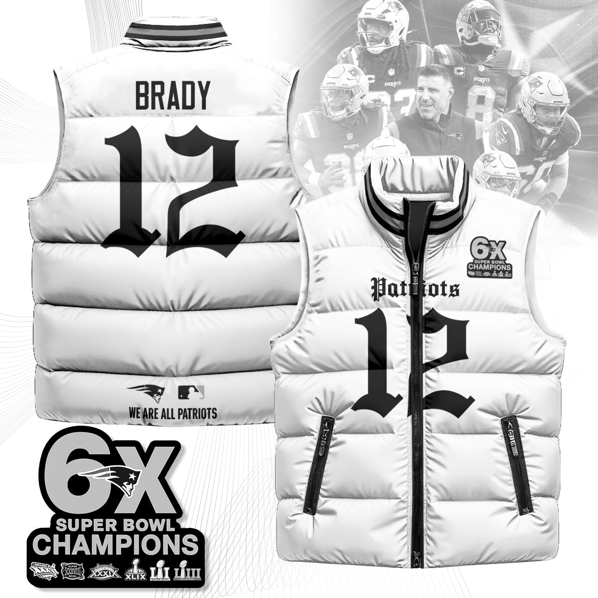 NE 6-Time Champions Gothic Unisex Puffer Vest
